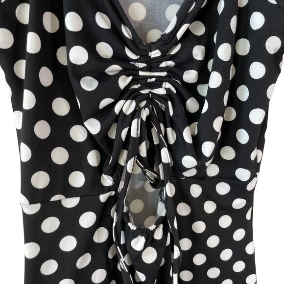 VERO MODA New Polka Dot Front Cut Out Mini Dress Black White Medium Retro Pin Up - Picture 6 of 10